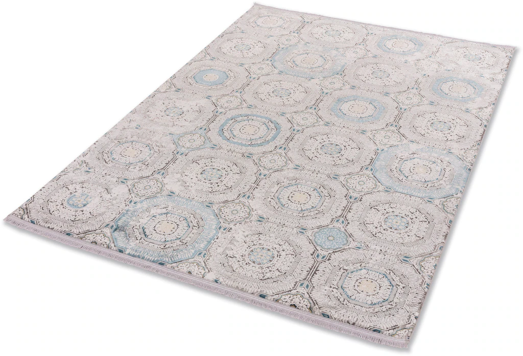 Bild von ASTRA Hochwertiger Teppich Wohnzimmer, Schlafzimmer - Kurzflorteppich weich - Flachgewebe - einzigartiges Hochtief Design - Teppich Kreise blau 80 x 150 cm