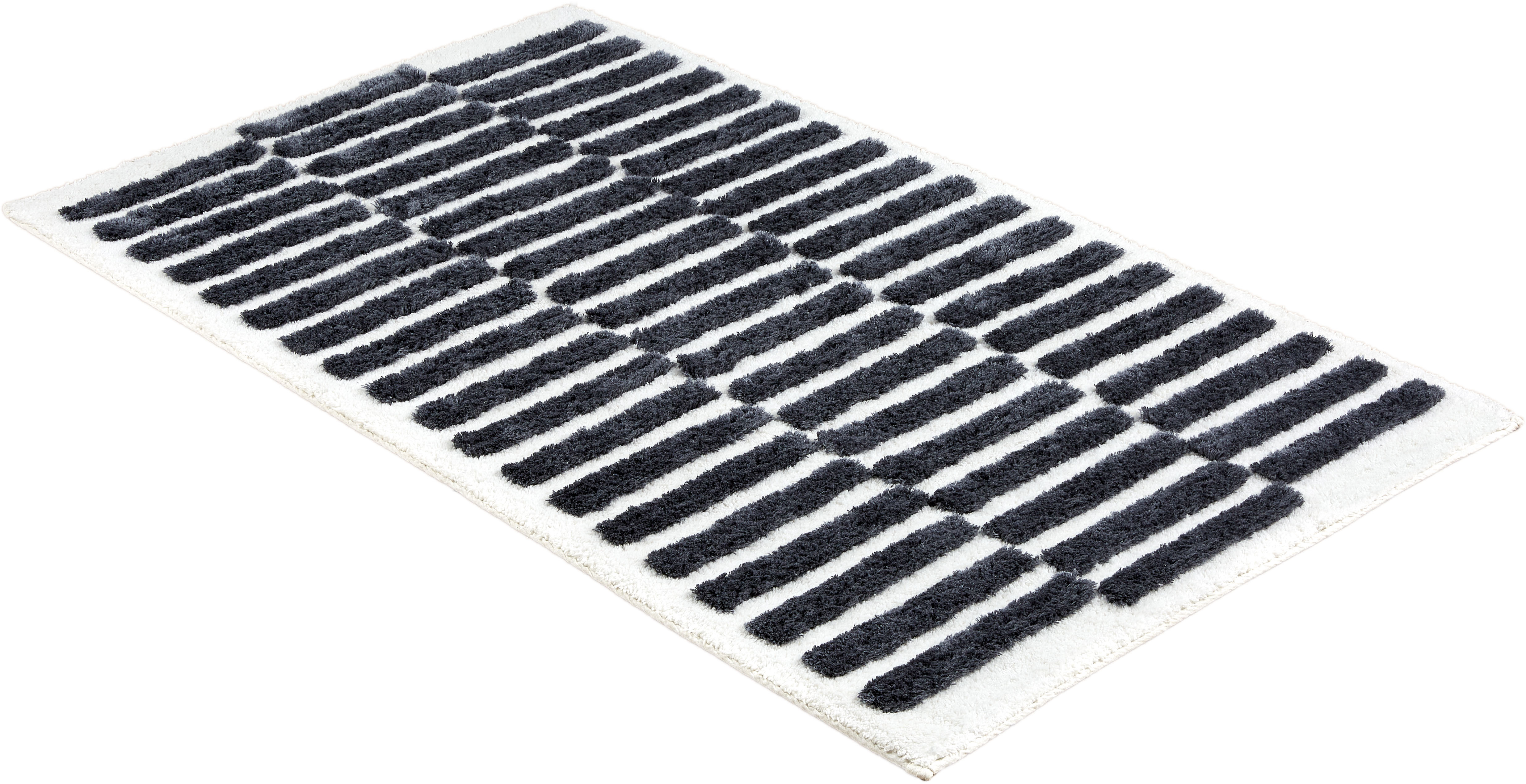Bild von Schöner Wohnen Kollektion Badezimmerteppich weiß Linien 60x90 cm – Badematte rutschfest - Badteppich waschbar – Badvorleger Trockner geeignet – Duschvorleger Badezimmer