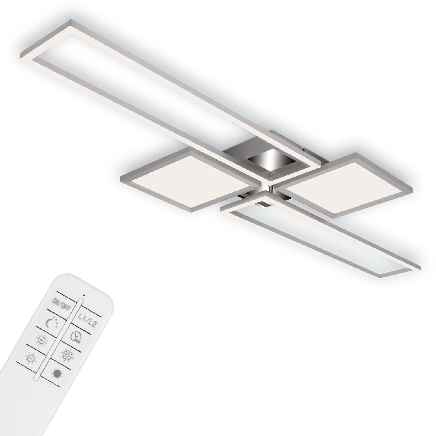 Bild von BRILONER - LED Deckenleuchte dimmbar mit Fernbedienung, Mittellicht, schwenkbare LED Deckenlampe, einstellbarer Weißton, eckig, aluminium gebürstet, 1200x425x75mm (LxBxH), Aluminiumfarbig-chrom