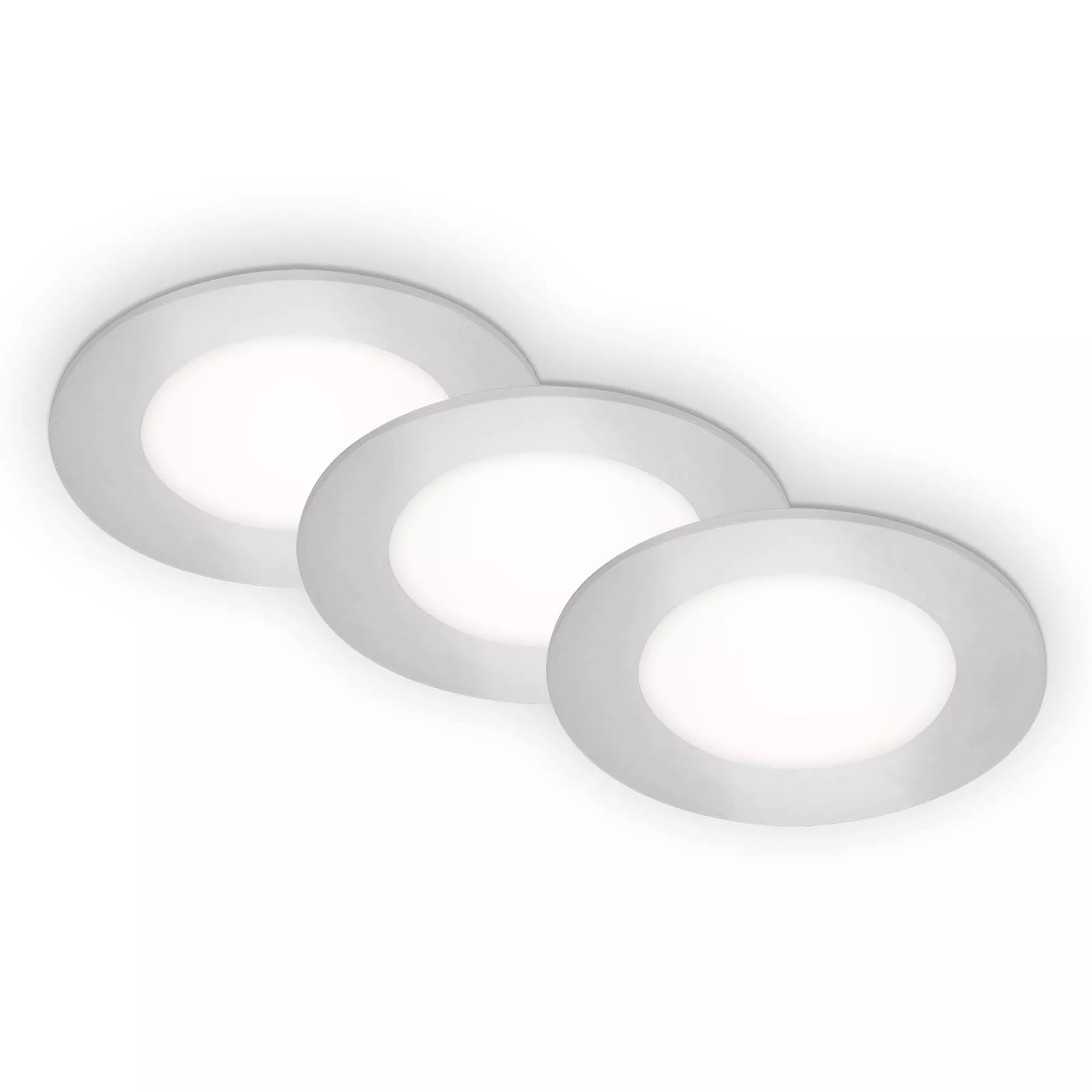 Bild von Briloner Leuchten LED Einbauleuchte 7125-434, LED fest verbaut, Neutralweiß, 3er Set, ultraflach, Neutralweiß 4000K, chrom-matt, 3W  350 lm