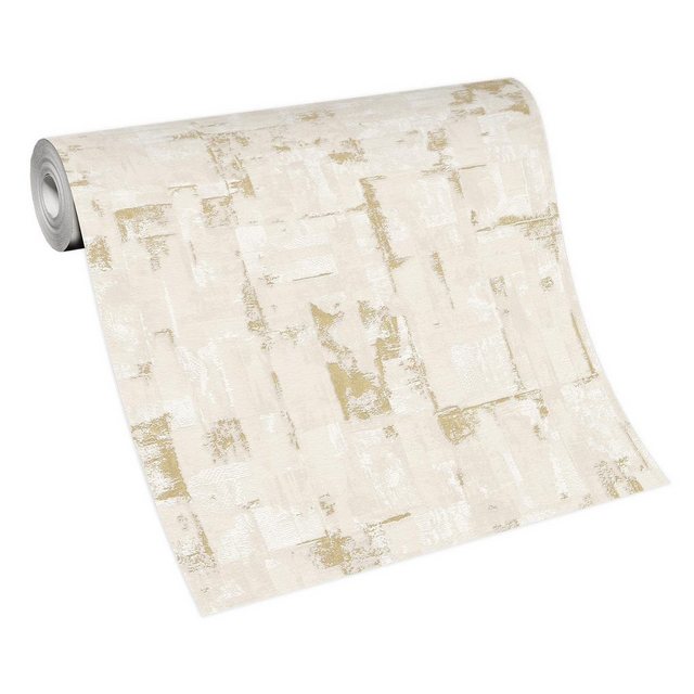 Bild von Bricoflor Putz Tapete in Creme Gold Schlichte Vliestapete mit Putzstruktur Ideal für Flur und Wohnzimmer Vlies Wandtapete in Putzoptik
