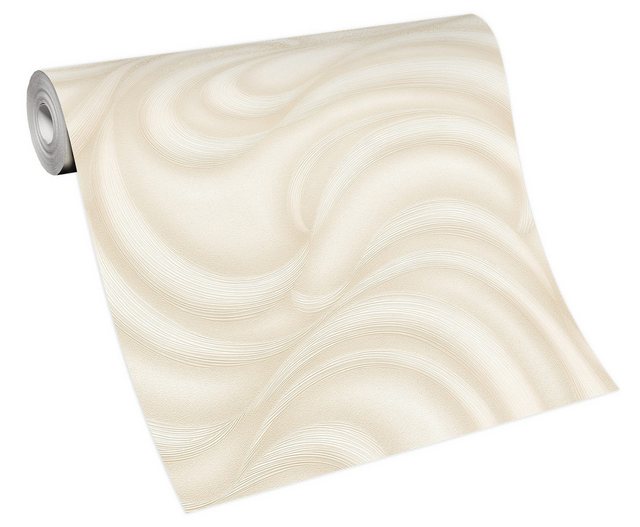 Bild von Bricoflor Geschwungene Linien Tapete in Creme Weiß Elegante Vliestapete für Schlafzimmer und Wohnzimmer Vlies Mustertapete Hell