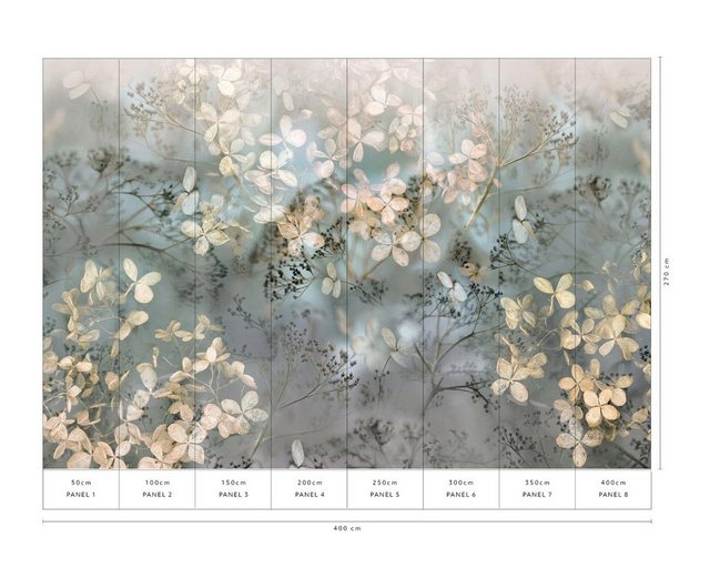 Bild von Bricoflor Florale Tapete Transparent Vlies Fototapete mit Blumen im Herbst Moderne Blumentapete in Grau Blau Beige für Esszimmer und Schlafzimmer