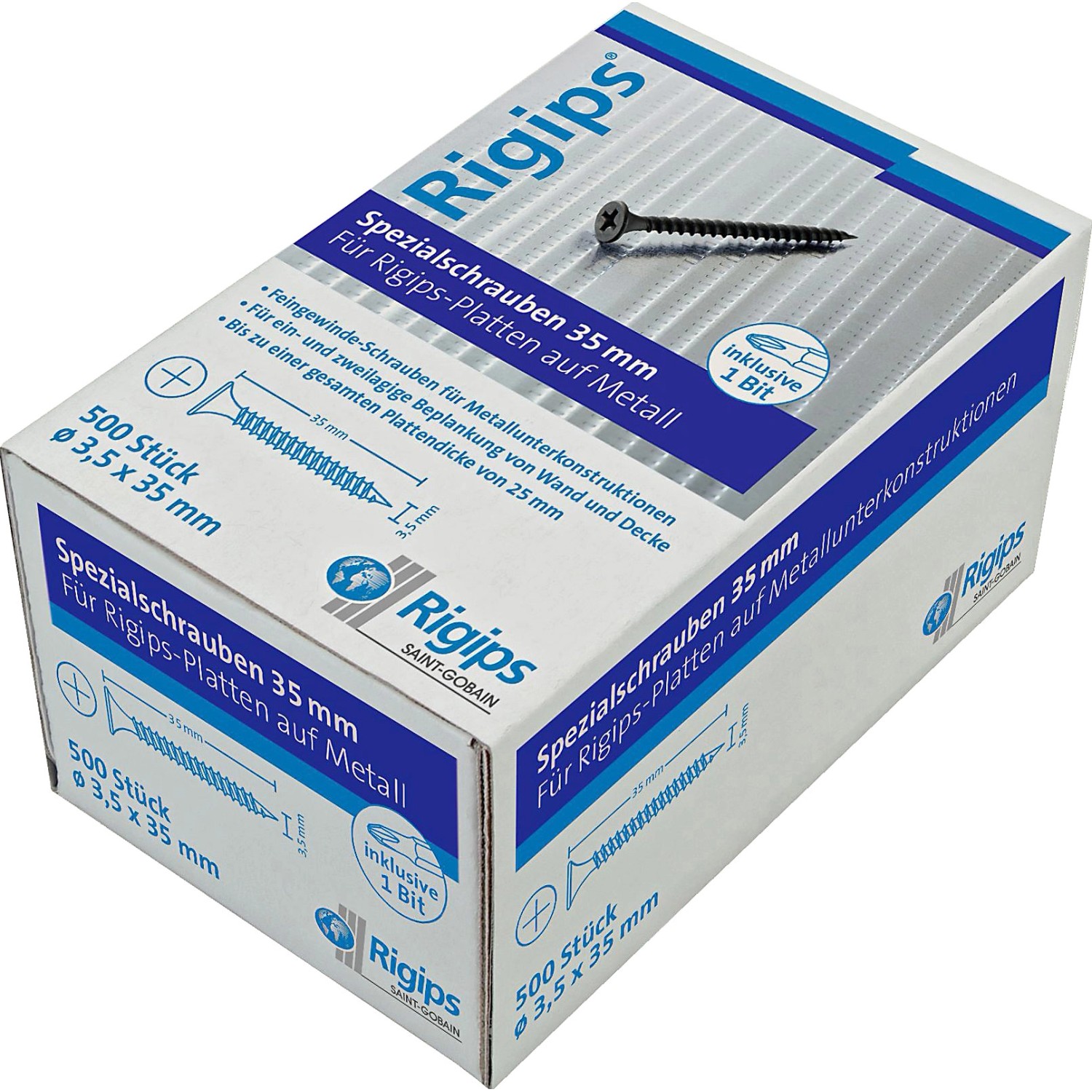 Bild von Saint-Gobain Rigips Feingewindeschrauben für Metall 3,5 mm x 35 mm 500 Stück