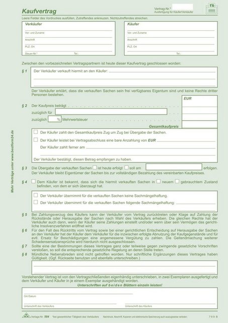 Bild von RNK Verlag Formularblock RNK Verlag 584/10 Universal-Kaufvertrag SD 1 x 2 Blatt DIN A4 10 Stück