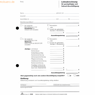 Bild von RNK Verlag Formularblock Lohnabrechnungsblock A5 Minijobs Abheftlochung vorhanden A5 50 Blatt