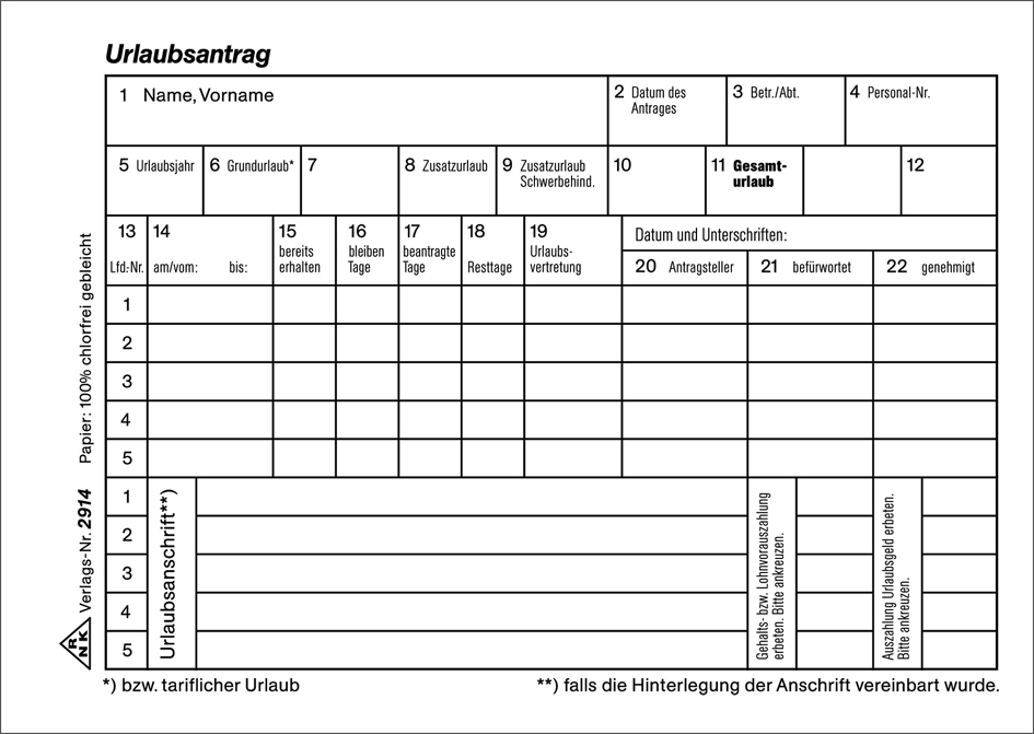 Bild von RNK-Verlag Formularbücher Urlaubsabwesenheitsmeldung DIN A6 quer 1x 50 Seiten