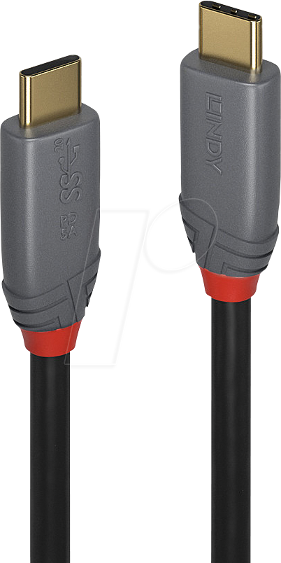 Bild von 1.00m Lindy USB3.1 Anschlusskabel Superspeed+ USB C Stecker auf USB C Stecker Schwarz Anthra Line / USB PD / vergoldet