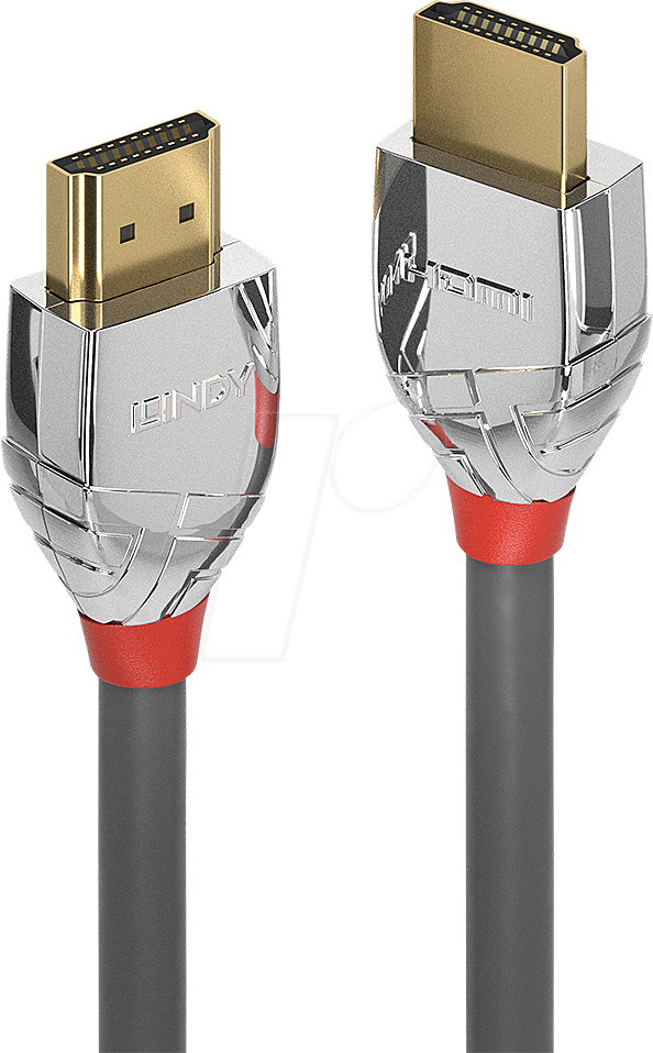 Bild von 2.00m Lindy HDMI Anschlusskabel High-Speed mit Ethernet HDMI-Stecker auf HDMI-Stecker Grau CROMO / Kupfer / vergoldet