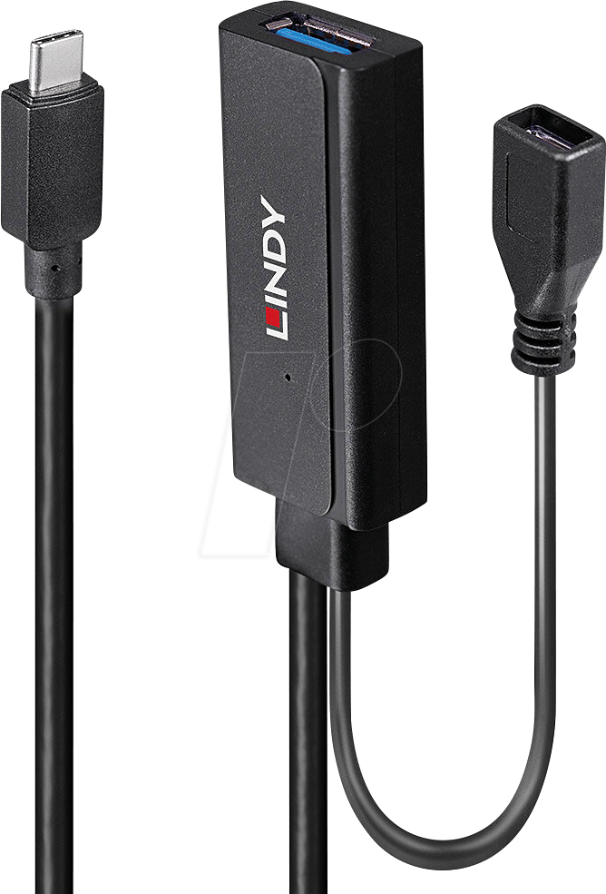 Bild von Lindy - USB-Adapter - USB Typ A, Micro-USB Typ B (W) zu USB-C (M) - USB 3,2 Gen 1 - 3,0m - rund - Schwarz (43352)