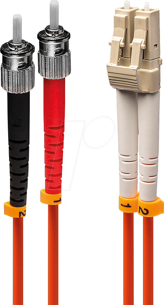 Bild von 2.00m Lindy LWL Duplex LWL Anschlusskabel 50/125 µm OM2 LC Stecker auf ST Stecker Orange halogenfrei / Multimode