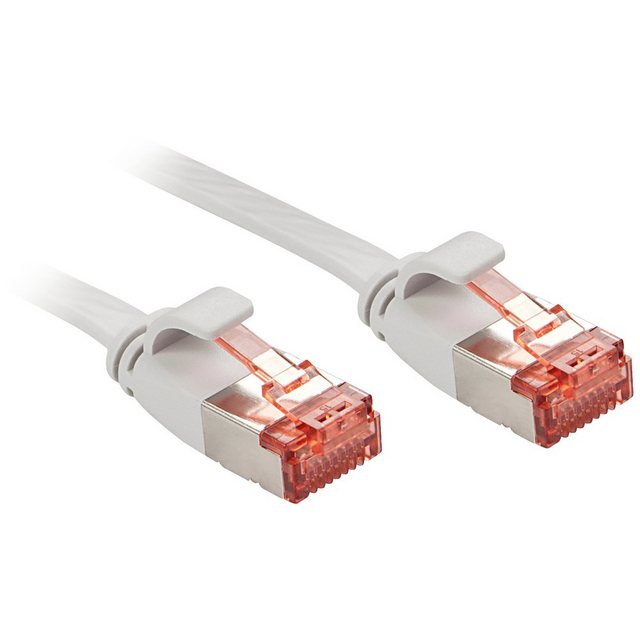 Bild von 3.00m Lindy Cat. 6 Patchkabel flach U/FTP RJ45 Stecker auf RJ45 Stecker Grau Knickschutzelement / Rastnasenschutz / Zugentlastung