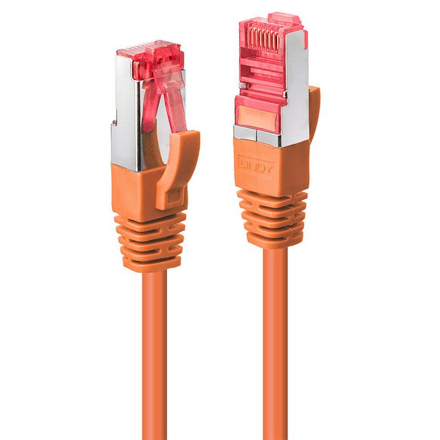 Bild von 1.00m Lindy Cat. 6 Patchkabel S/FTP PiMF RJ45 Stecker auf RJ45 Stecker Orange Klinkenschutz / vergoldet