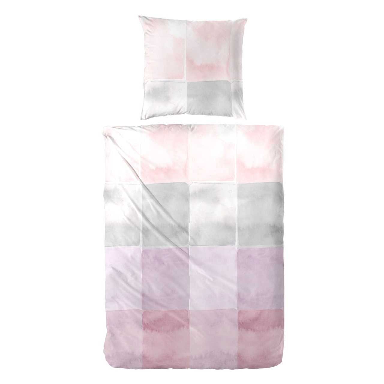 Bild von Hahn Satin Bettwäsche Rosa Lila Kariert 135x200 cm + 80x80 cm