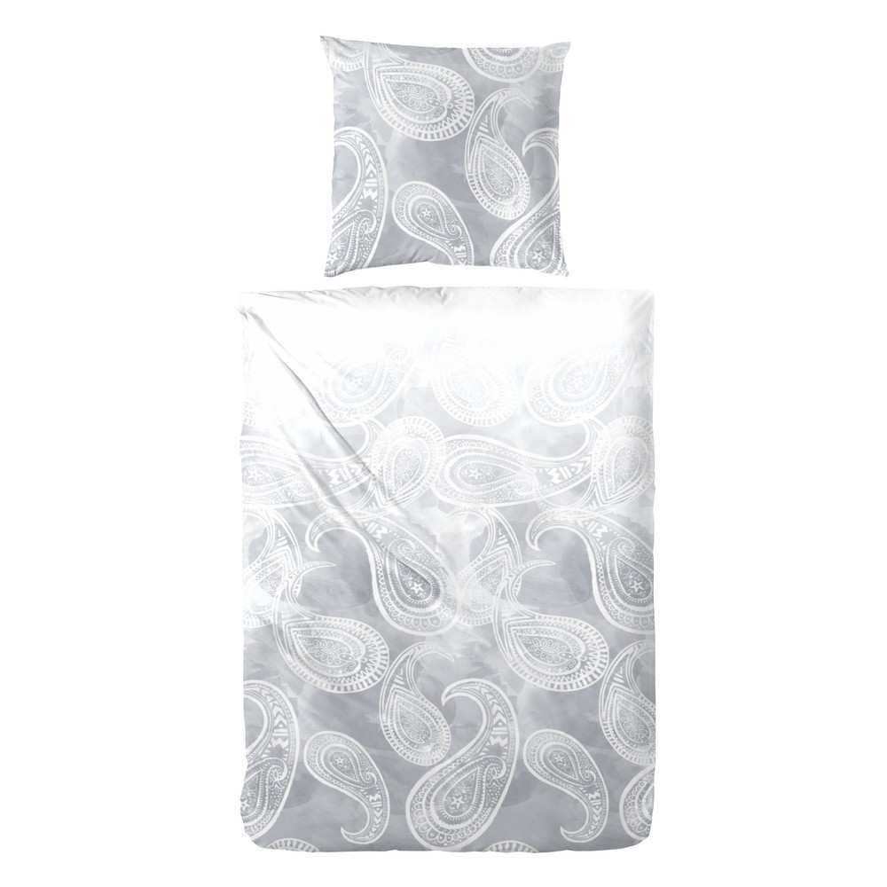 Bild von Hahn Mako-Satin Bettwäsche Paisley Muster Silber Anthrazit 135x200 cm + 80x80 cm