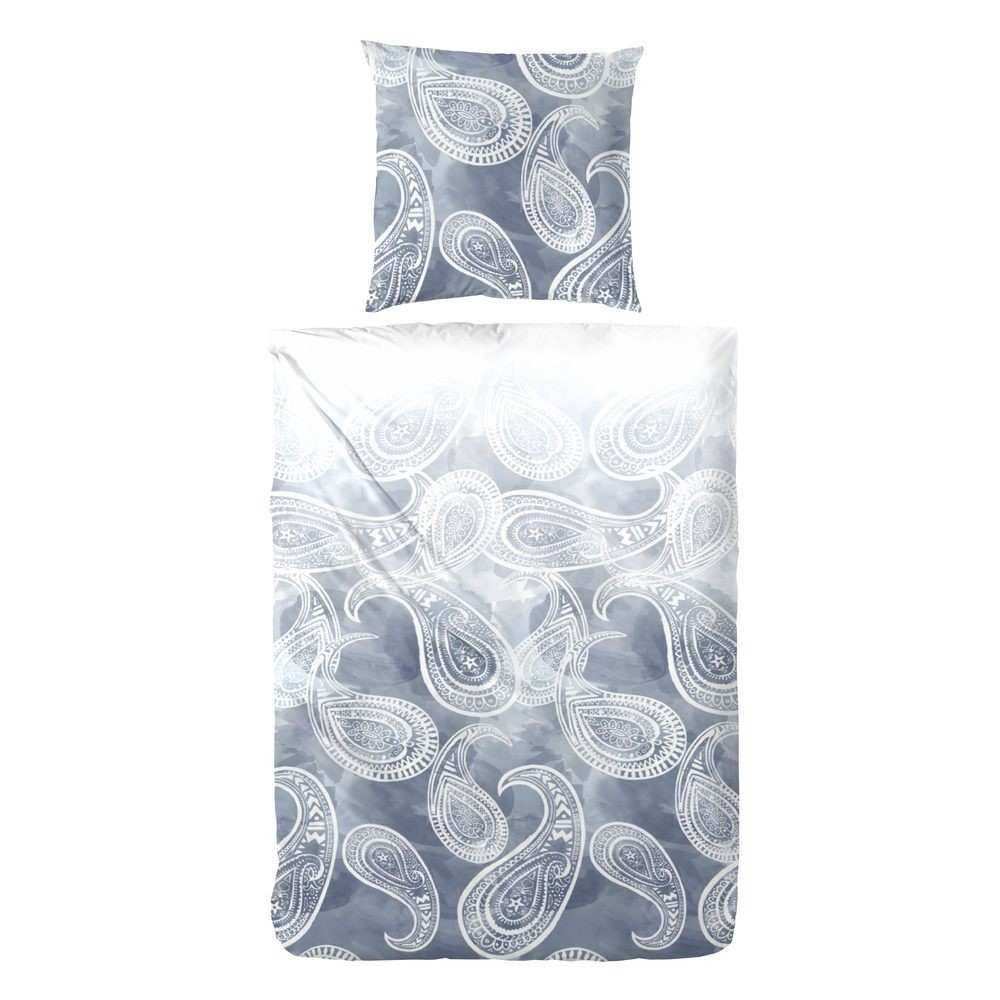 Bild von Hahn Mako-Satin Bettwäsche Paisley Muster Silber Anthrazit 135x200 cm + 80x80 cm