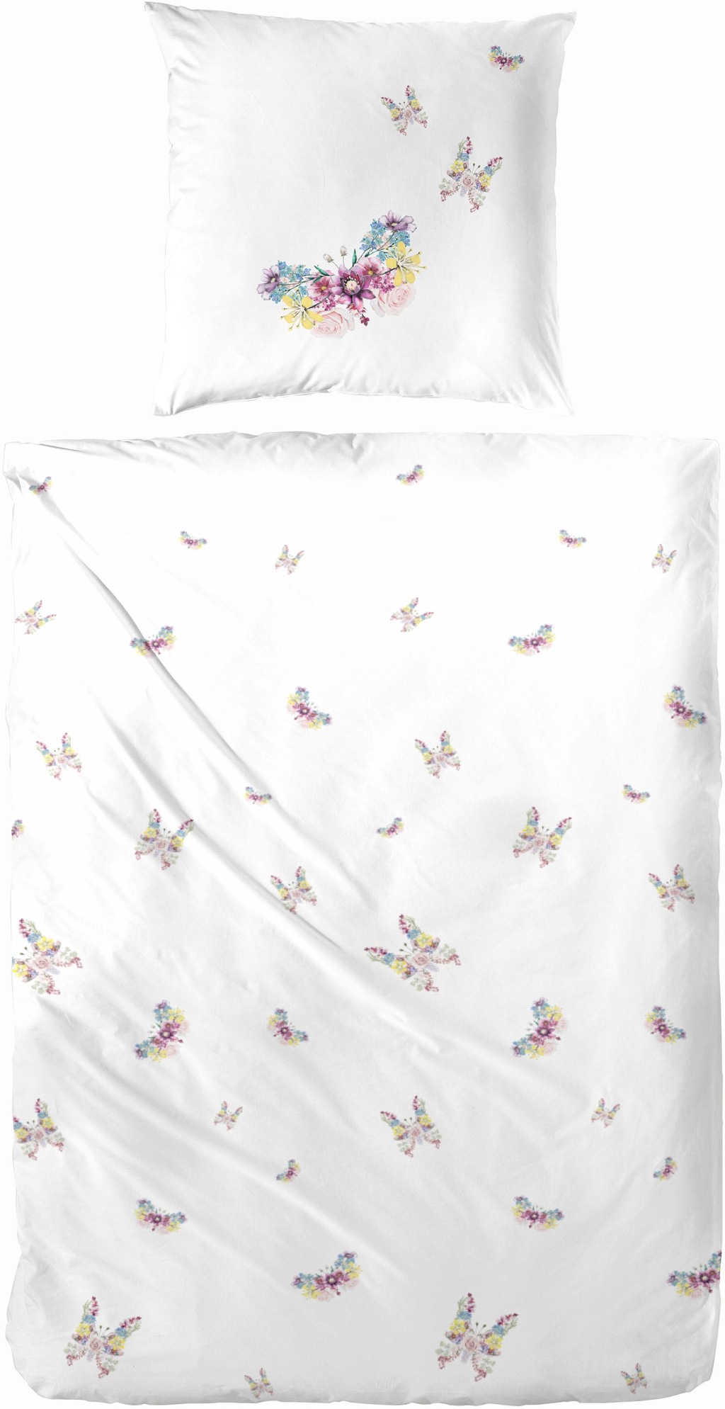 Bild von Primera Bettwäsche Primera Renforce Bettwäsche 155x220 cm Schmetterlinge aus Blumen Blüte, Renforce, 2 teilig