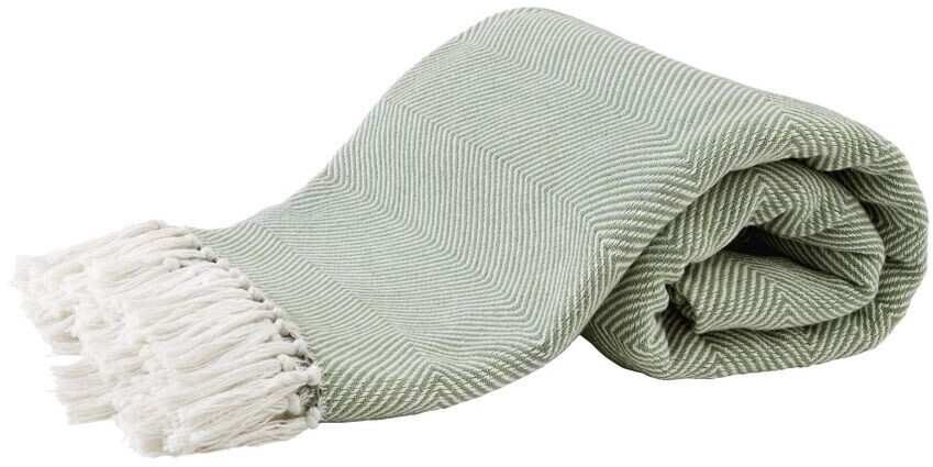 Bild von H.G. Hahn-Haustextilien Wohndecke Tagesdecke mit Fransen 140x220 wollweiß oliv 515001-50