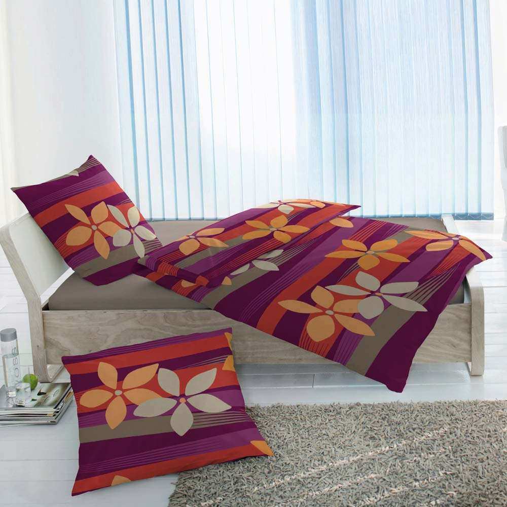Bild von Microfaser Fleece Bettwäsche Bordeaux Rot Blumen 135x200 + 80x80 cm