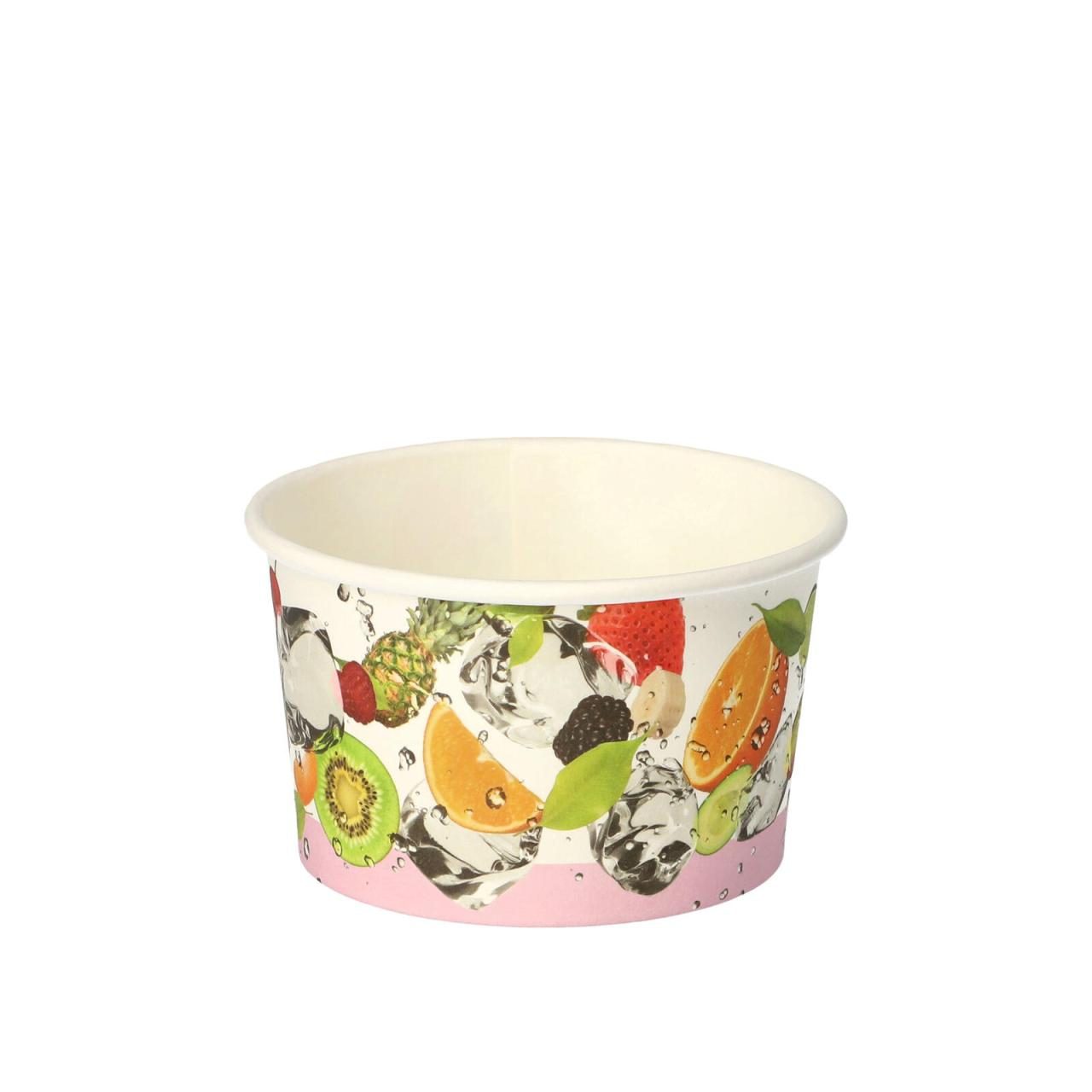 Bild von PAPSTAR Eisschale 50 Eisbecher aus Pappe "Früchte" rund 8,5x5,2cm (150ml), Pappe, Bio-Kunststoff, Beschichtung aus Bio-Kunststoff