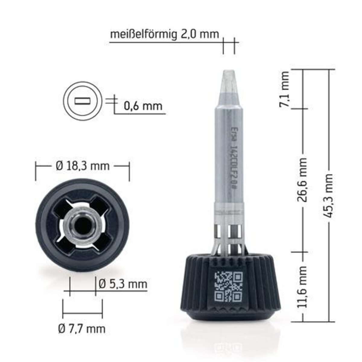Bild von ERSA ERSADUR 142CDLF20 meißelförmig 2,0mm für i-Tool TRACE & i-Tool MK2 / i-CON Trace IoT-Lötstation & i-Con Lötstationen der MK2 Serie – mit patentierter Beschichtung