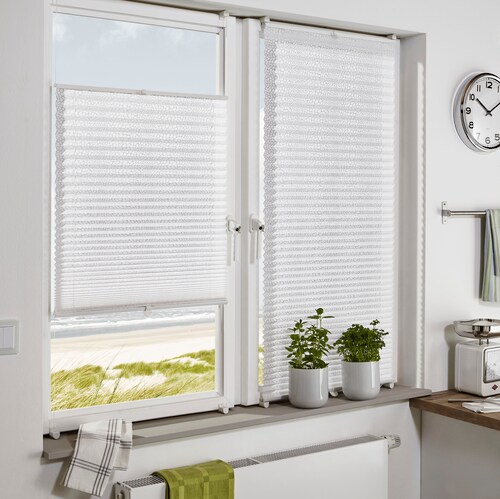Bild von Plissee GARDINIA "EASYFIX Ausbrenner-Stoff Dots" Gr. 1, weiß (dot weiß), B:50cm H:130cm, Obermaterial: 100% Polyester, Plissees, in der Breite kürzbar
