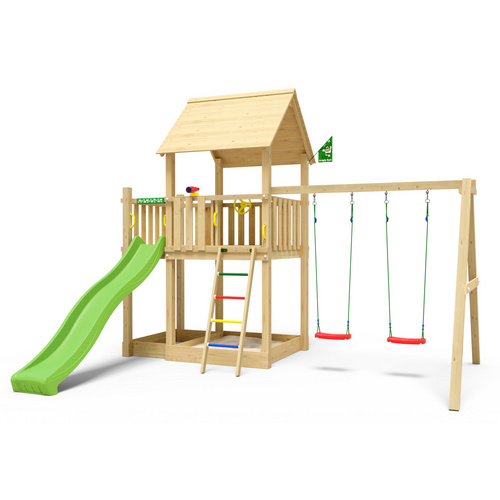 Bild von JUNGLE GYM Spielturm, Holz/HDPE Polyethylen, für Kinder ab 3 Jahre bis 10 Jahre - gruen