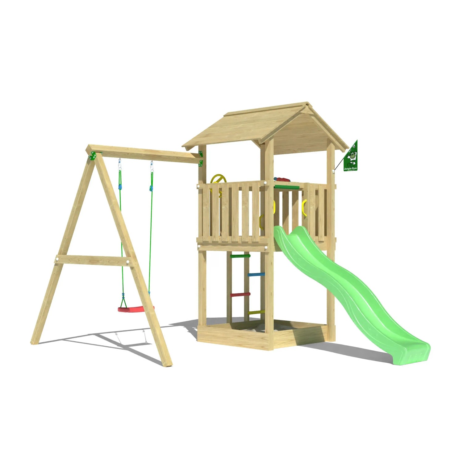 Bild von Jungle Gym Spielturm Beacon Holz mit Einzelschaukel Rutsche Hellgrün