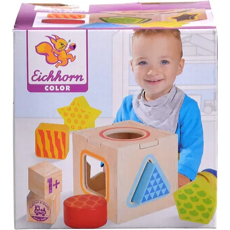 Bild von Eichhorn 100002254 - Steckbox, Steckwürfel mit 5 Bausteinen, 7-TLG., 12x12x12 cm, Birkenholz