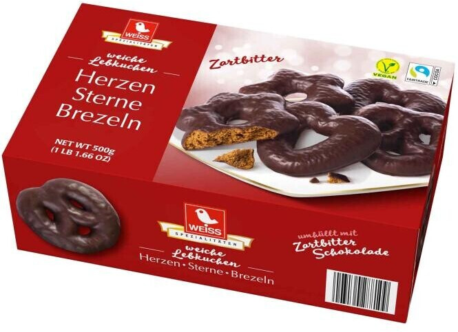 Bild von 14 Pkg. Weiss Herzen/Sterne/Brezeln 500g, Zartb.