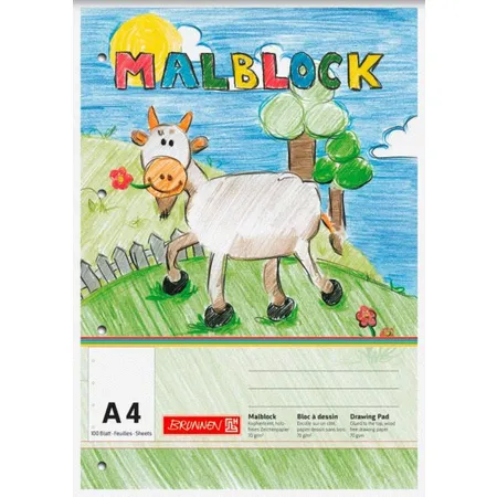 Bild von Brunnen 104740701 Malblock, A4, 70 g/m², 100 Blatt, kopfverleimt, 4-fach-gelocht