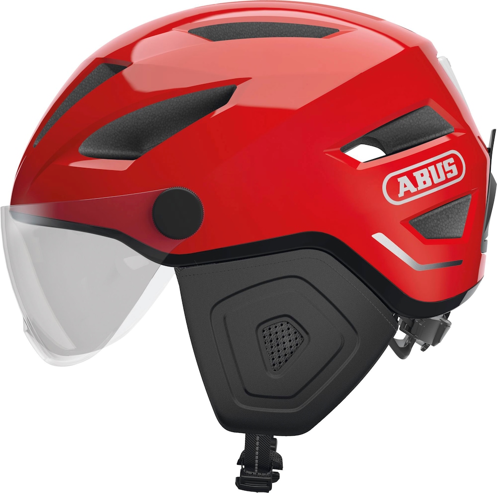 Bild von ABUS Stadthelm Pedelec 2.0 ACE - Fahrradhelm mit Rücklicht, Visier, Regenhaube, Ohrenschutz - für Damen und Herren - Rot, Größe L​