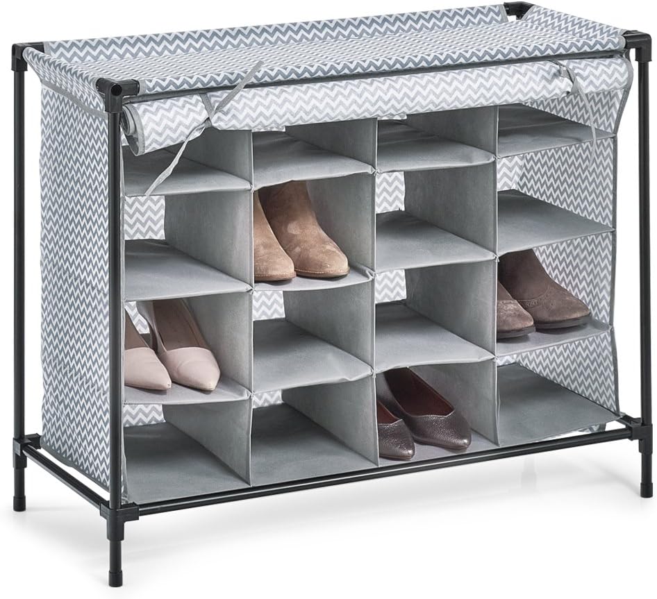 Bild von Zeller 14615 Textil-Schuhregal, 16 Fächer, Vlies/Metall, Stoff, grau, 84 x 35 x 66 cm