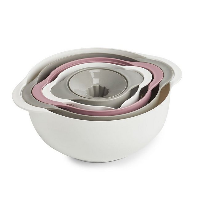 Bild von Zeller 26492 Multifunktions-Küchen-Set, 5-tlg., Kunststoff, ca. Ø 31,7 x 12,5 cm , weiß/grau/beere, Schüssel-Set Rund: Küchensieb mit Abgießfunktion, Rührschüssel, Salatschüssel, Zitronenpresse