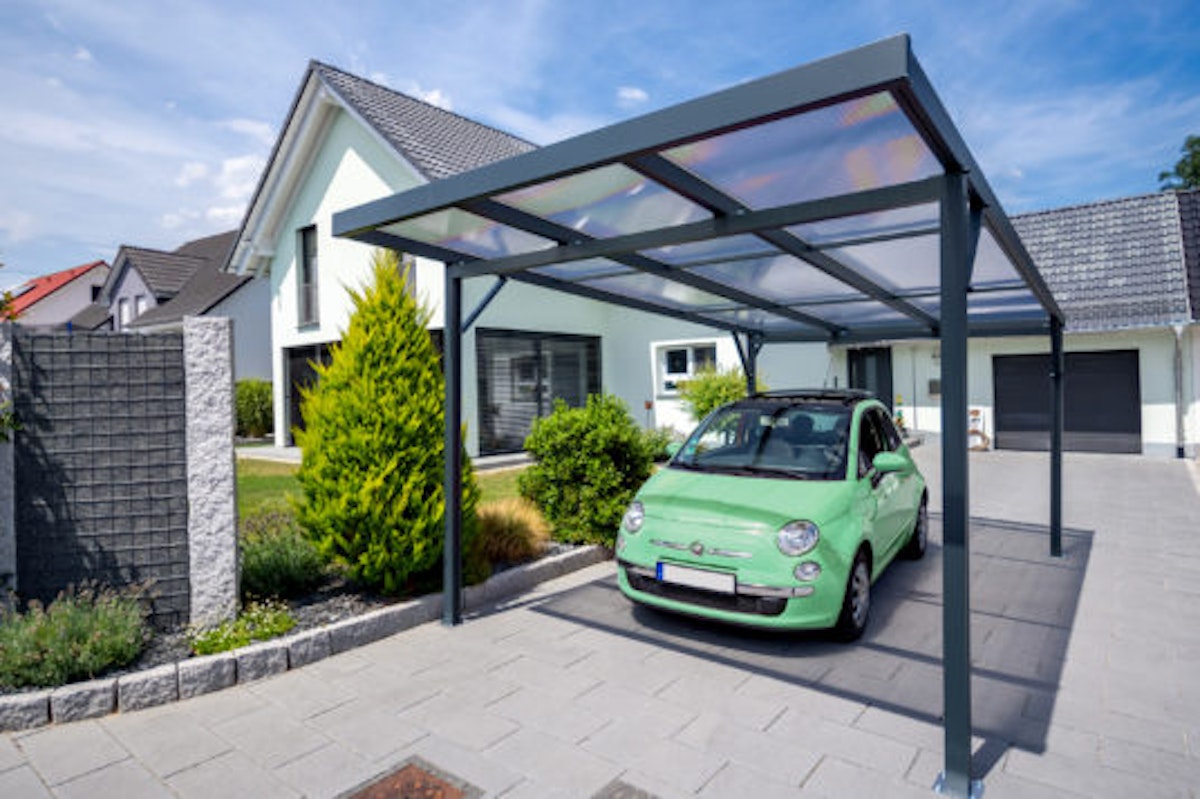 Bild von Gutta Einzelcarport Premium weiß/anthrazit Polycarbonat klar Anthrazit