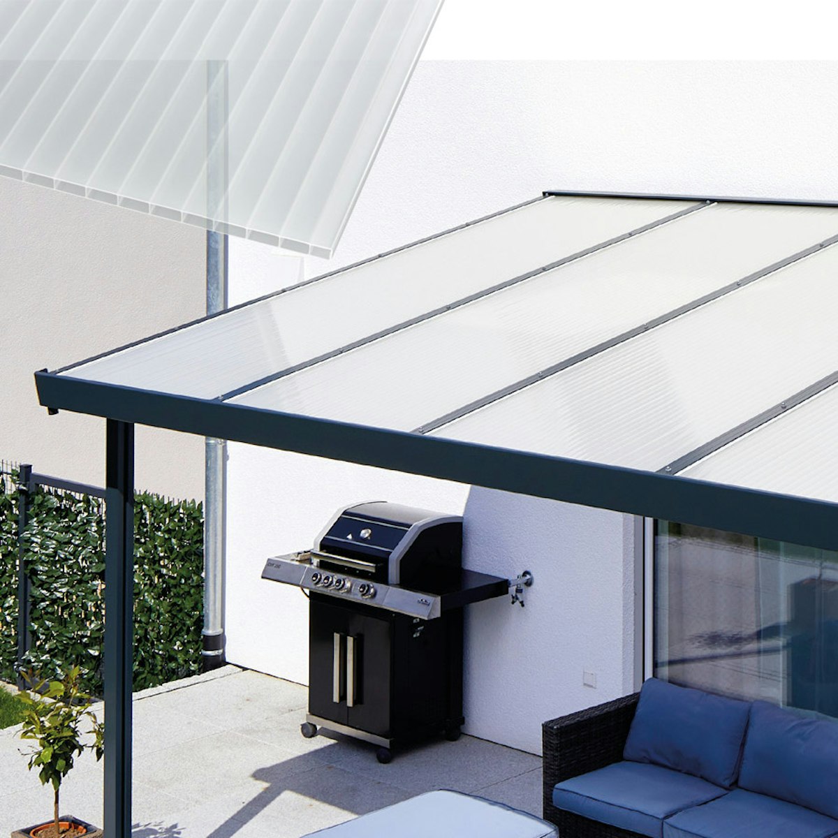 Bild von Gutta Terrassendachsystem Premium weiß/anthrazit 611 x 306 cm Acryl Klima blue Weiß