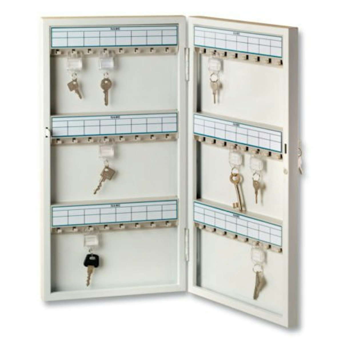 Bild von Burg-Wächter Schlüsselschrank zur Wandmontage, 96 Haken und Schlüsselanhänger, Türanschlag rechts, Stahlblech, 6750/96 R, Hellgrau
