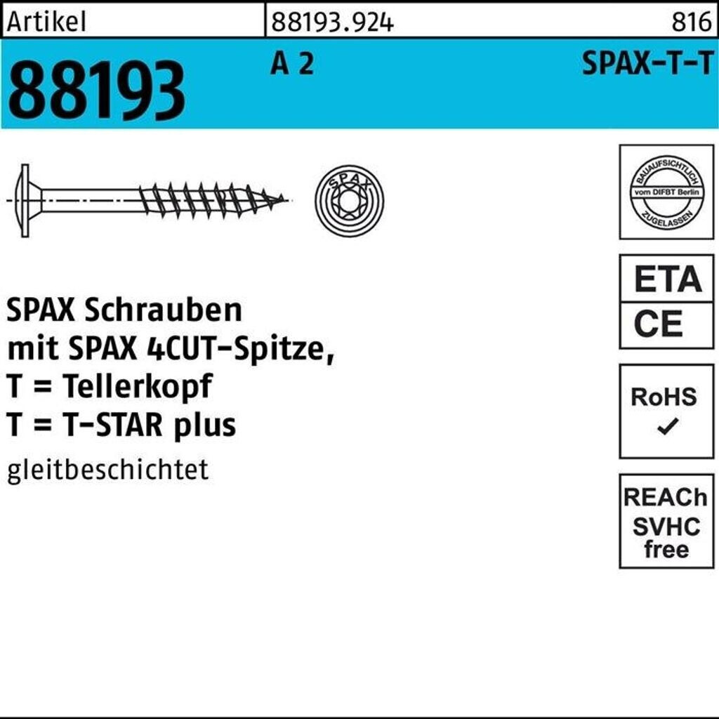 Bild von SPAX 257000801005 Für den Holzbau, Tellerkopf, T-STAR plus, 4CUT, Vollgewinde Edelstahl rostfrei A2, 1.4567, (8,0 x 100 mm, 50 Stück)