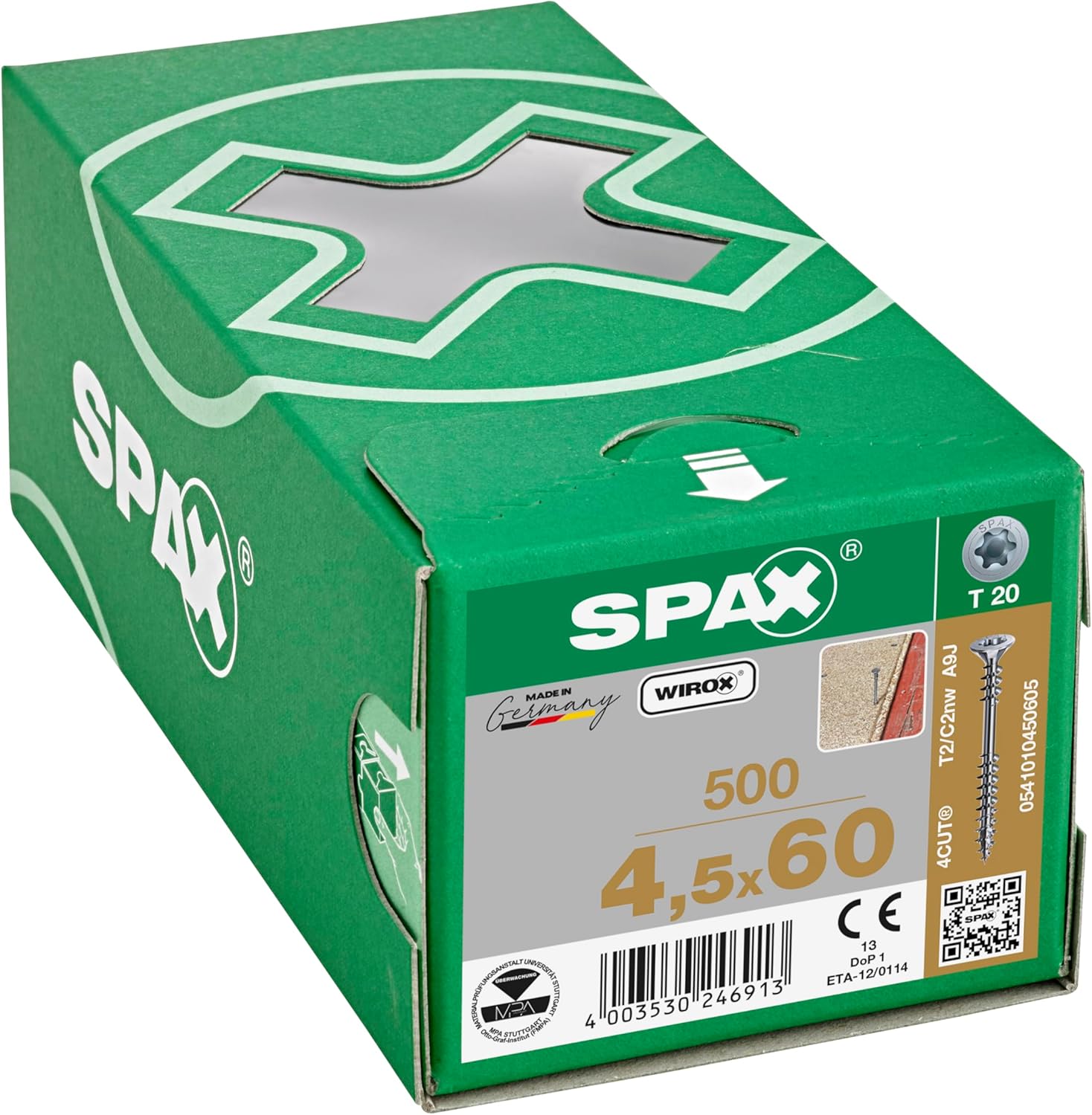 Bild von SPAX Verlegeschraube, 4,5 x 50 mm, 500 Stück, T-STAR plus, Senkkopf, Fixiergewinde, 4CUT, WIROX A3J, 0541010450505