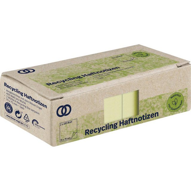 Bild von Soennecken, Haftnotiz, Haftnotiz oeco Recycling 75 x 75 mm (B x H) gelb 400 Bl./Block 2 Block/Pack. (75 x 75 mm)