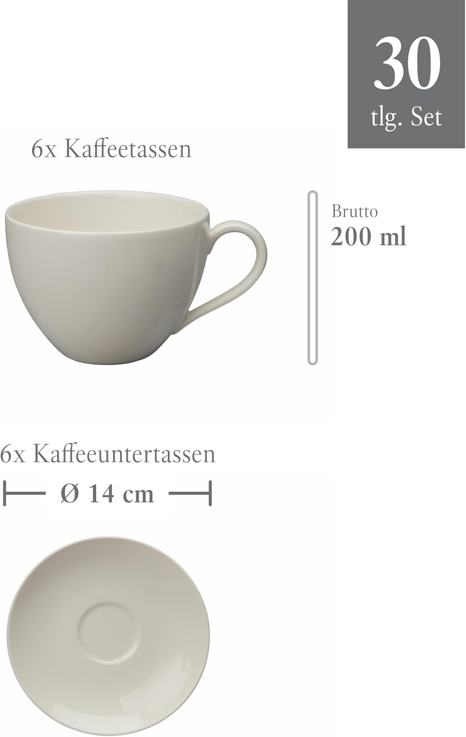 Bild von Villeroy & Boch vivo Group – Basic White Tassen Set 6 Personen 260 Ml, Spülmaschinenfest, Kaffeebecher, Kaffeetasse, Becher, Heißgetränkebecher, Teetassen, Tassen Kaffee, Tasse, Premium Porzella