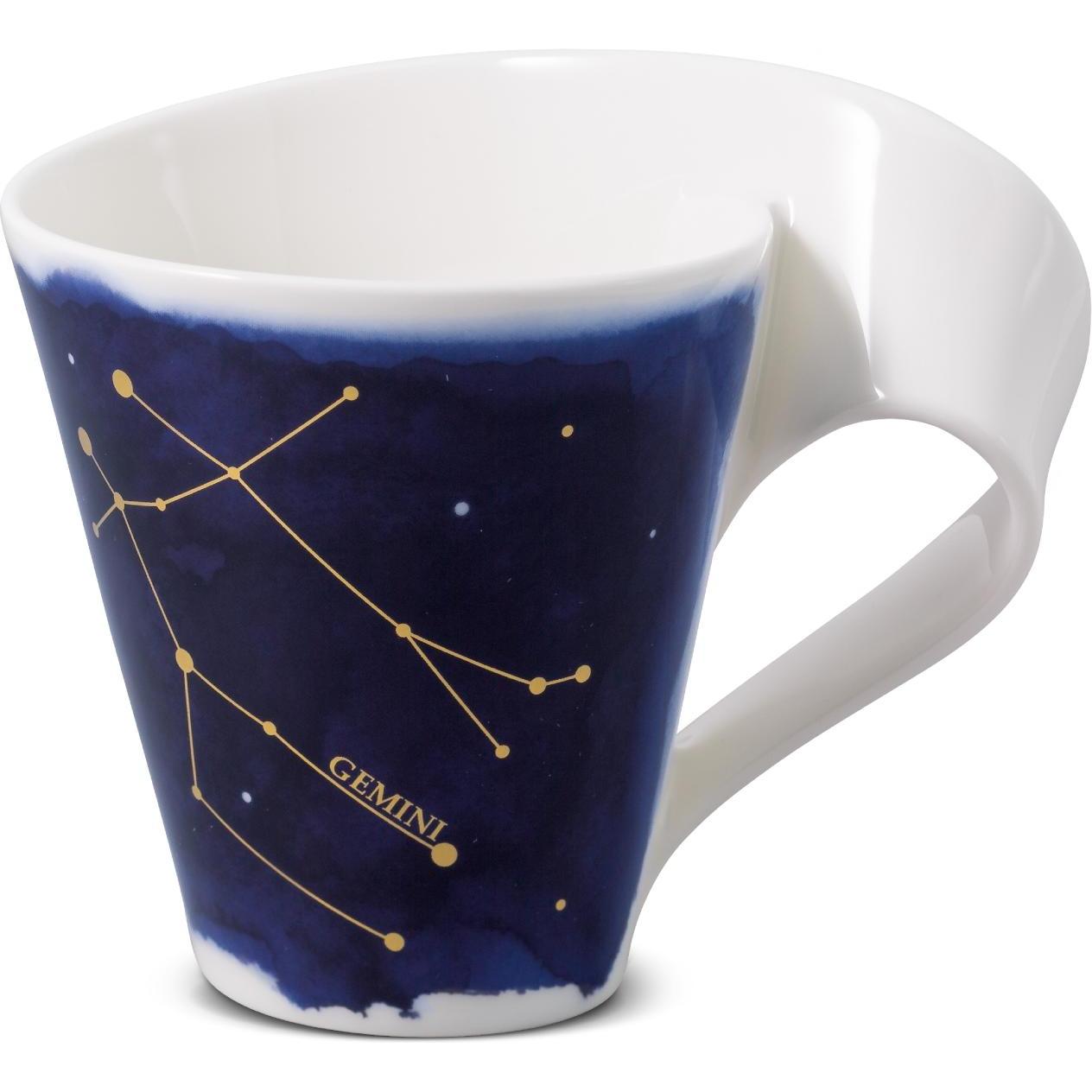 Bild von Villeroy & Boch - NewWave Stars Becher mit Henkel, formschöne Tasse mit Zwilling-Motiv, Premium Porzellan, spülmaschinengeeignet, weiß/blau, 300 ml