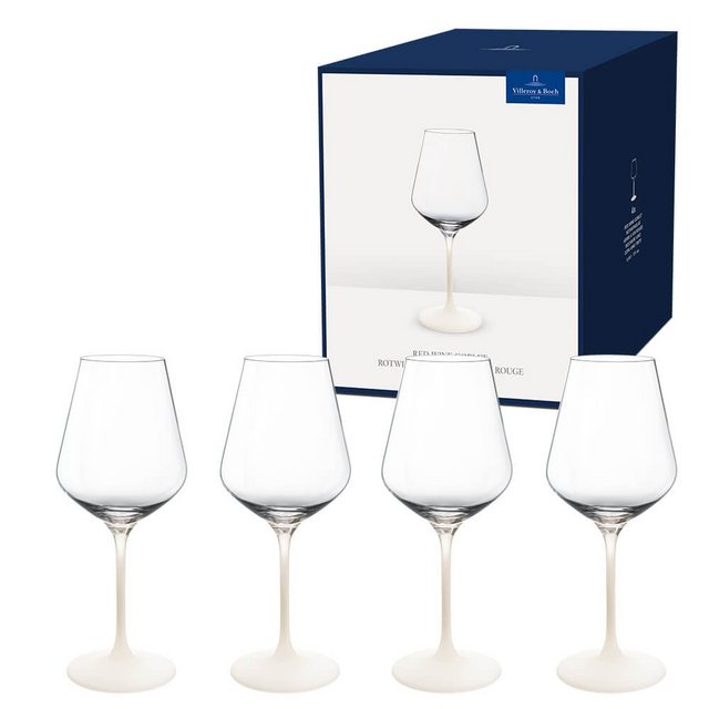 Bild von Villeroy & Boch – Manufacture Rock blanc Rotweinkelch Set, 4tlg. Gläserset für Rotwein, 470 ml, Kristallglas, mattweiße Schieferoptik