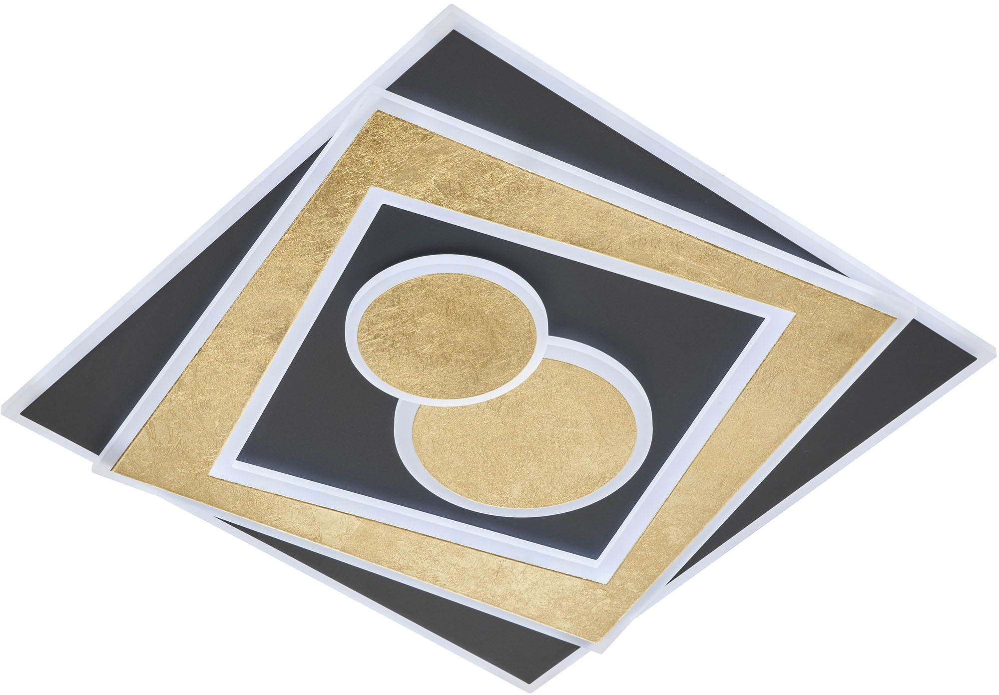 Bild von Fischer & Honsel Deckenleuchte, Ratio | sandschwarz/goldfarben | L: 50 cm, B: 50 cm, A: 6,40 cm| mit Fernbedienung stufenlos dimmbar| Farbtemperatureinstellung stufenlos | 21425 | EEG: F
