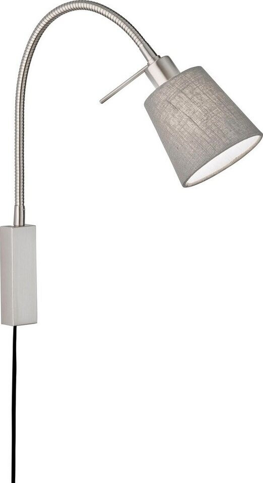 Bild von Fischer & Honsel flex, Bettleuchte, Wolke | nickelfarben| matt| Stoffschirm| grau Leinen/innen weiß| B: 11,00 cm, H: 40,00 cm,| Ausladung Wand: 35,00 cm| mit Schnurschalter| 1x E14 max. 10,0W