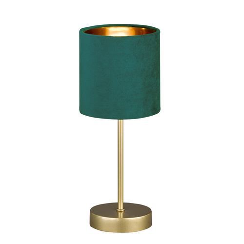Bild von Fischer & Honsel Tischleuchte Aura, Edle Tischlampe im klassischen Design mit Schnurschalter, 1x E 14-Fassung, Metall in Goldfarben & Samt-Schirm in Türkis, Höhe: 34cm