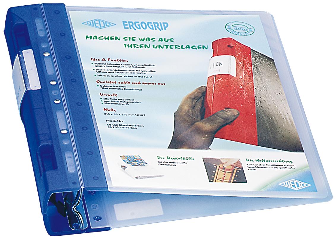 Bild von WEDO ERGOGRIP Präsentations-Ordner ICE, 56 mm, ICE-blau Vorderdeckel: transparent, Rückendeckel: ICE-blau, DIN A4 (58 28003)