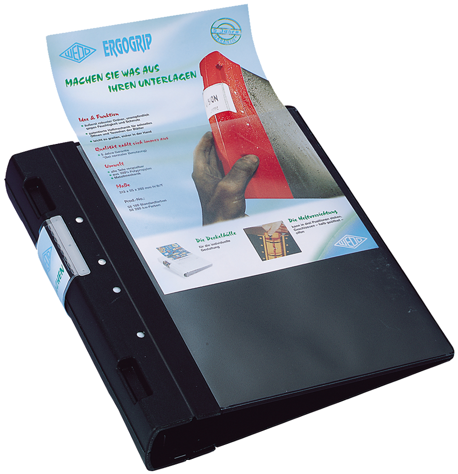 Bild von Wedo 5815002 Ordner Ergogrip Präsentationsordner (A4, 4-Ringmechanik, Kunststoff, 31,3 x 3,8 x 28,0 cm) schwarz/rot