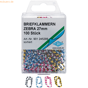 Bild von 10 x Wedo Büroklammern ZEBRA 27mm VE=100 Stück farbig