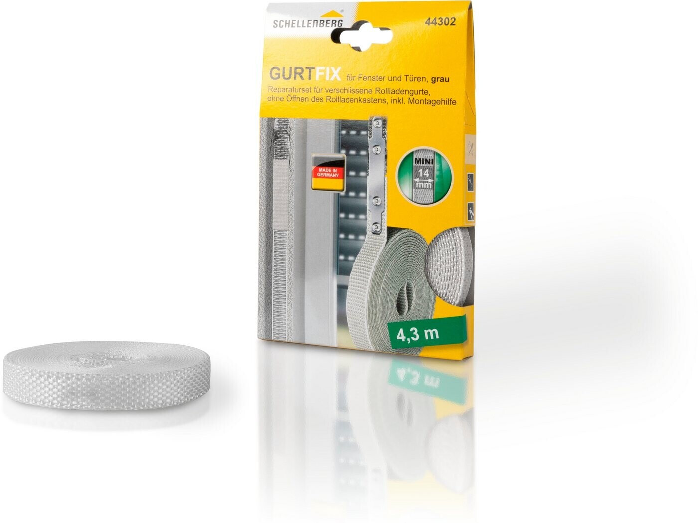 Bild von Schellenberg 44302 Gurtfix Rollladengurt Reparaturset 14 mm Breite, 4,3 m Lang, Rolladen Gurtband, grau